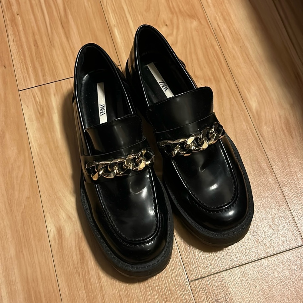 Zara loafers with gold buckle